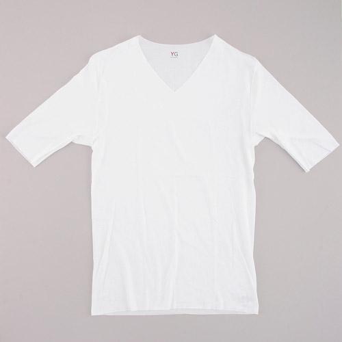 YG HOT－ON－COTTON Vネック5分袖シャツ